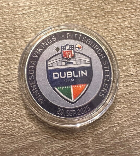 Dublin Game Used Flip Coin - Steelers vs Vikings 9.28.25 - First NFL Gam...