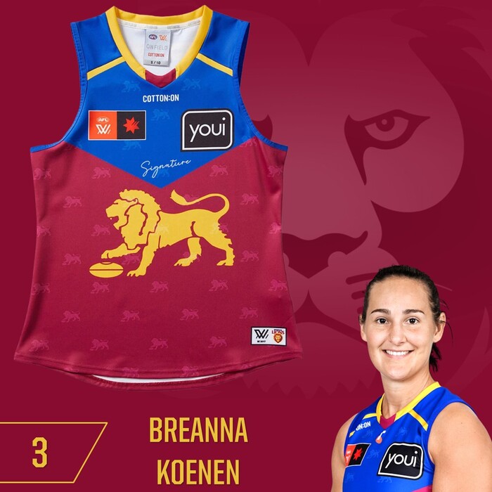 Photo of Breanna Koenen #3 Brisbane Lions 2025 AFLW Grand Final Match-Worn Guernsey