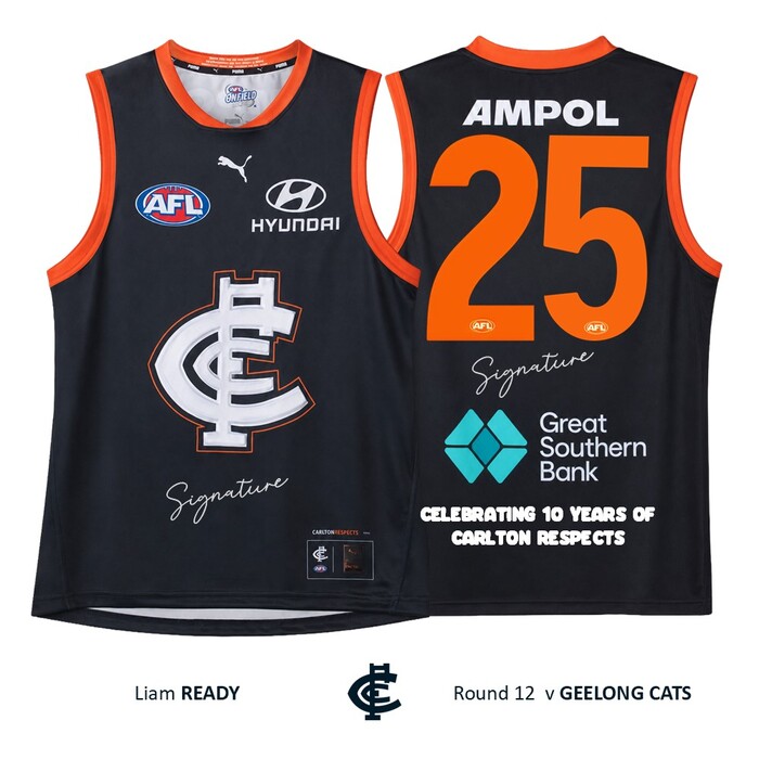 Photo of Liam Reidy #25 Carlton 2026 Carlton Respects Player-Issue Guernsey