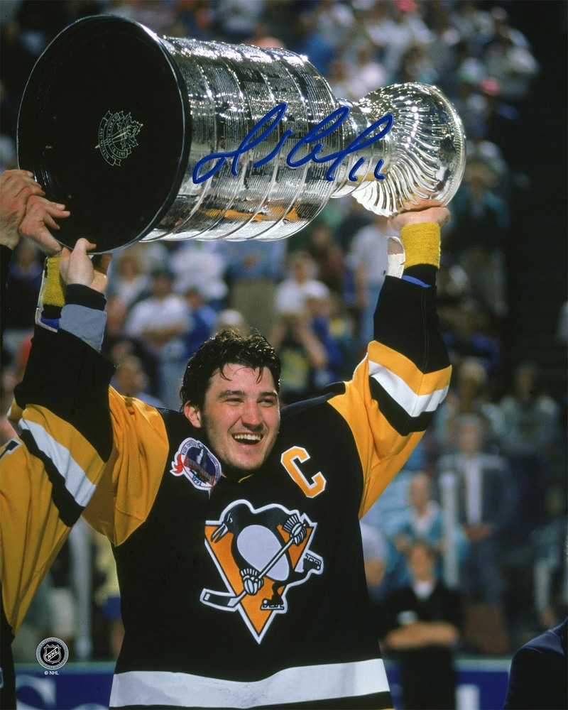 Mario Lemieux - Signed 16x20 Unframed Penguins w/Cup