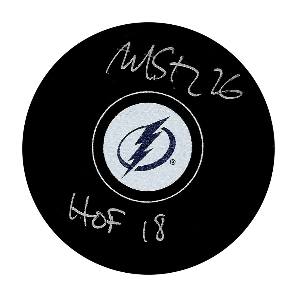 Martin St. Louis Autographed Tampa Bay Lightning Puck w/HOF 18 Inscription