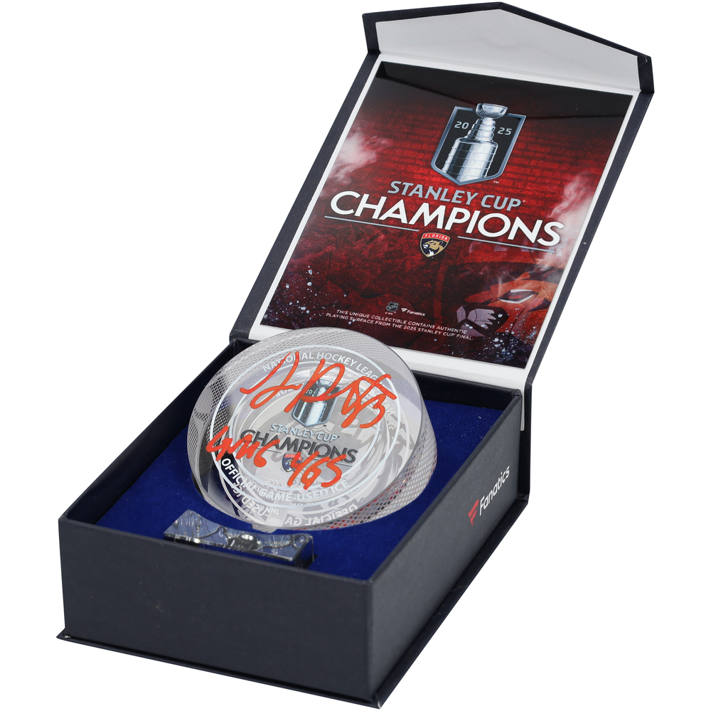 Sam Reinhart Florida Panthers Autographed 2025 Stanley Cup Champions Crystal Puck with 