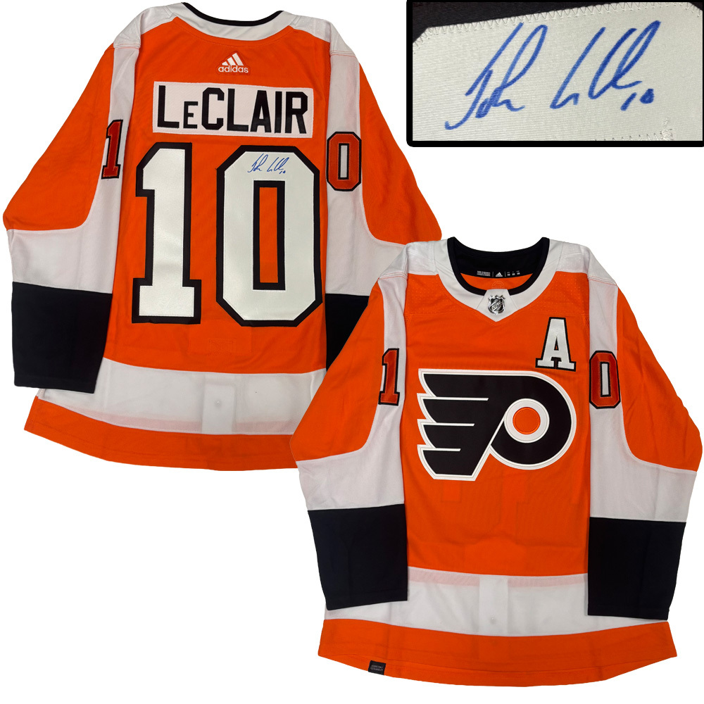JOHN LECLAIR Signed Philadelphia Flyers Orange Adidas PRO Jersey