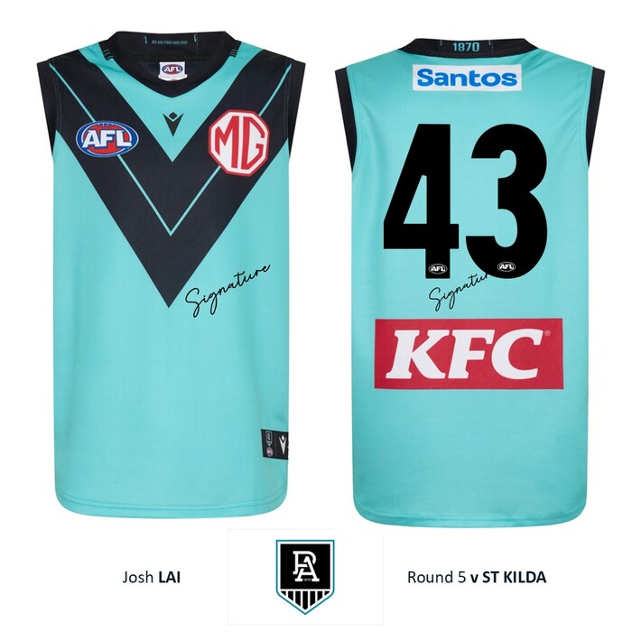 Photo of Josh Lai #43 Port Adelaide 2026 Gather Round Guernsey