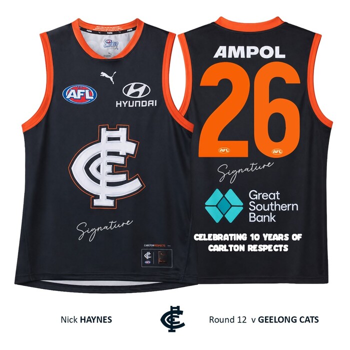 Photo of Nick Haynes #26 Carlton 2026 Carlton Respects Match-Worn Guernsey