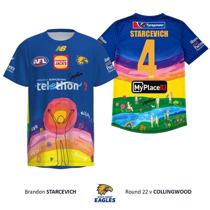 Photo of Brandon Starcevich #4 West Coast Eagles 2026 Telethon Warm Up Tee