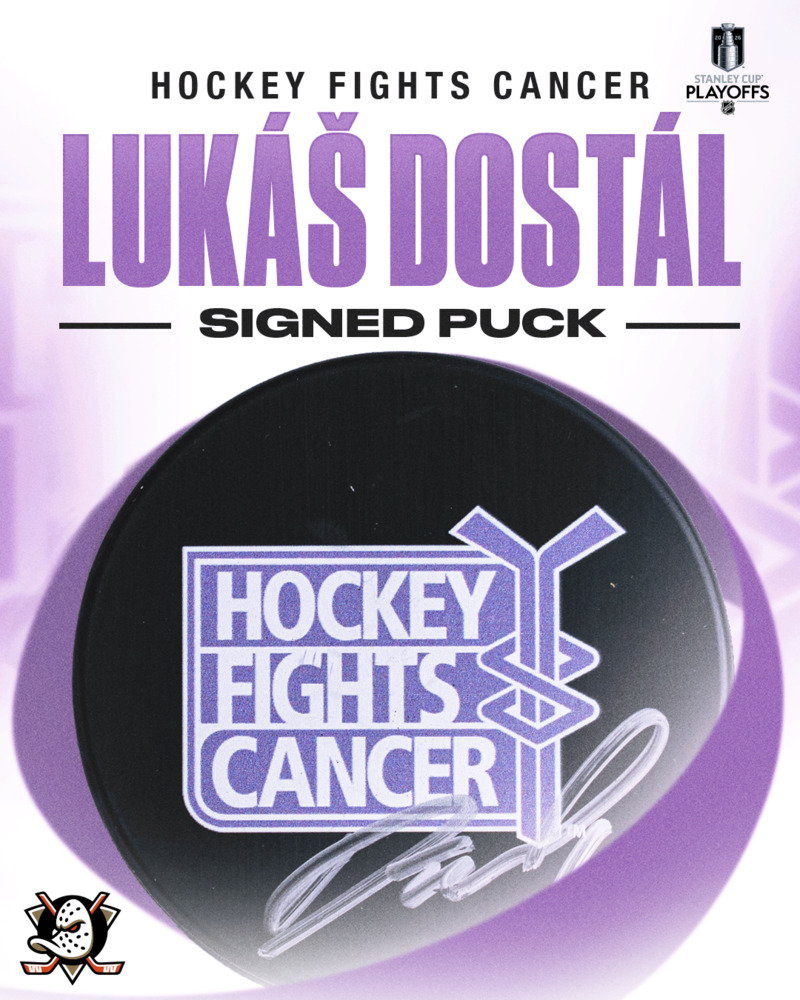 Lukas Dostal Autographed Hockey Fights Cancer Puck - Anaheim Ducks