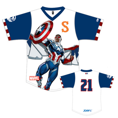 Syracuse Mets Jesus Vargas Game-Worn Marvel Captain America Jersey #40; size 46 (L)