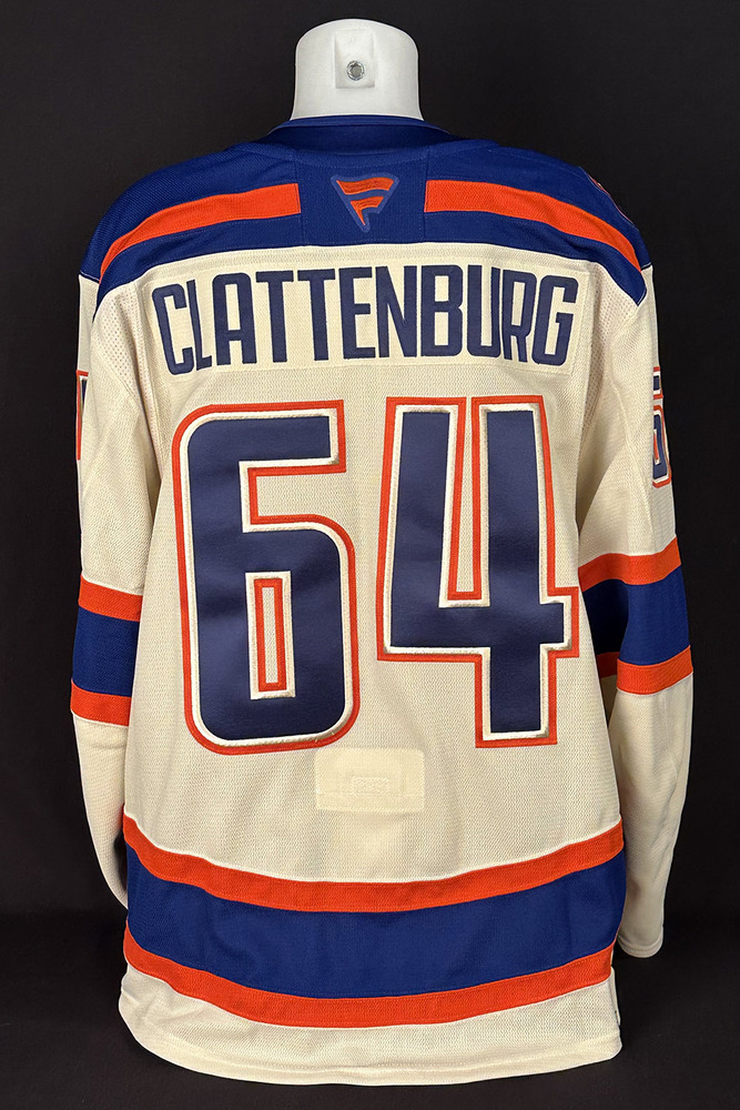 #64 Connor Clattenburg - 2025-26 Edmonton Oilers Alternate Set #1 Game Worn Jersey - Worn For 1 Game - Dec 4th vs Seattle