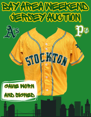 Game Worn and Autographed Stockton Ports Jersey 14 Jackson Finley. Size 48