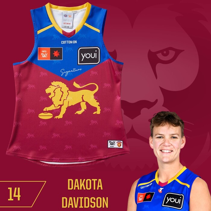 Photo of Dakota Davidson #14 Brisbane Lions 2025 AFLW Grand Final Match-Worn Guernsey