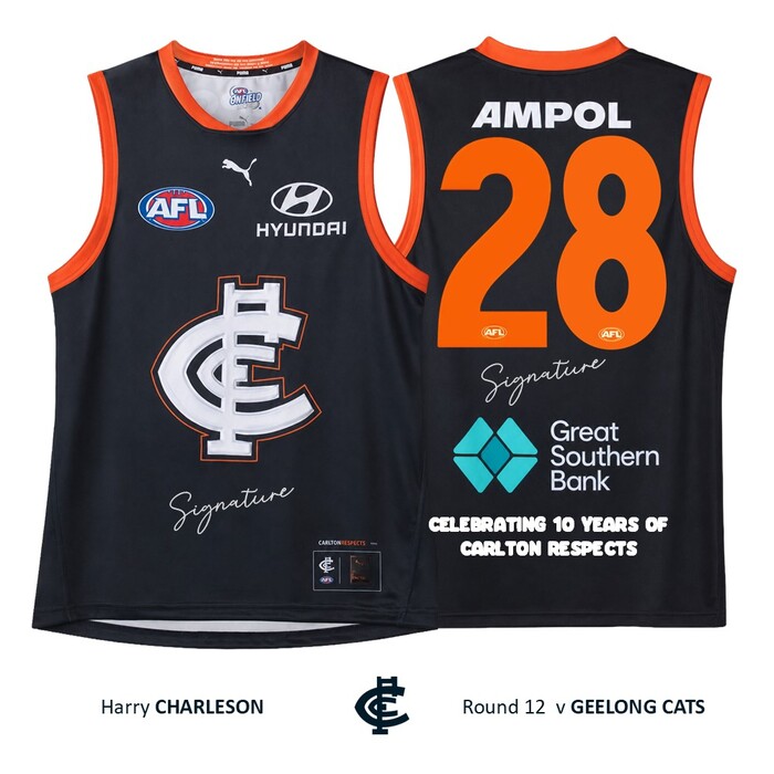 Photo of Harry Charleson #28 Carlton 2026 Carlton Respects Player-Issue Guernsey