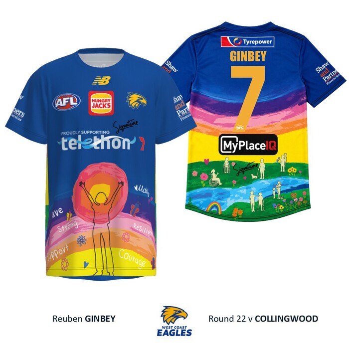 Photo of Reuben Ginbey #7 West Coast Eagles 2026 Telethon Warm Up Tee