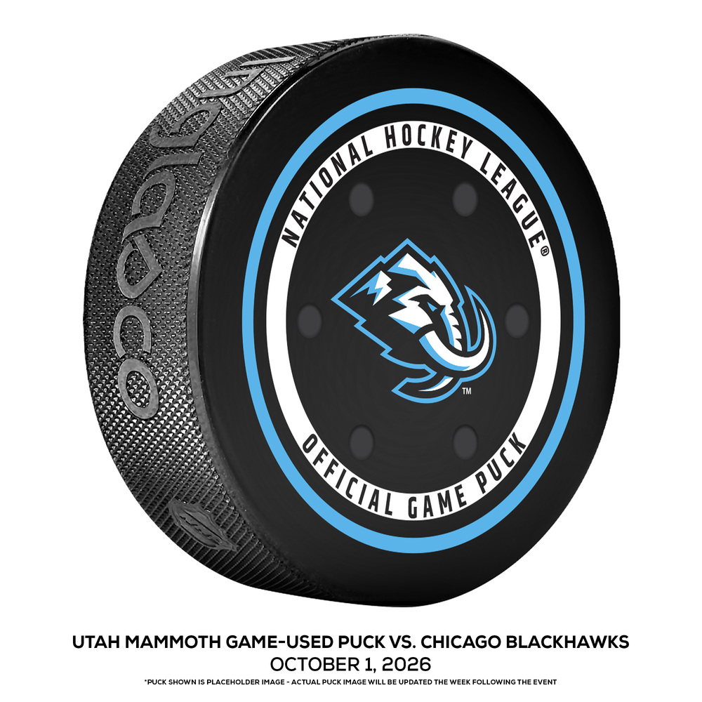 Utah Mammoth Game-Used Puck vs. Chicago Blackhawks on October 1, 2026 - Mammoth Cruise to Shutout of Blackhawks in Season Opener