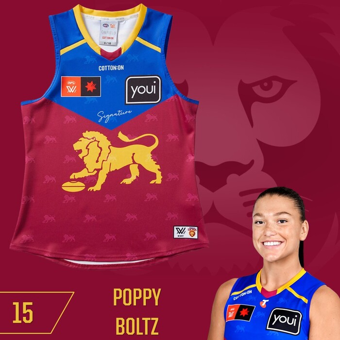 Photo of Poppy Boltz #15 Brisbane Lions 2025 AFLW Grand Final Player-Issue Guernsey