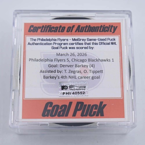 Image of Barkey, Denver - Philadelphia Flyers - March 26, 2026 vs Chicago Blackhawks (Flyers Logo)