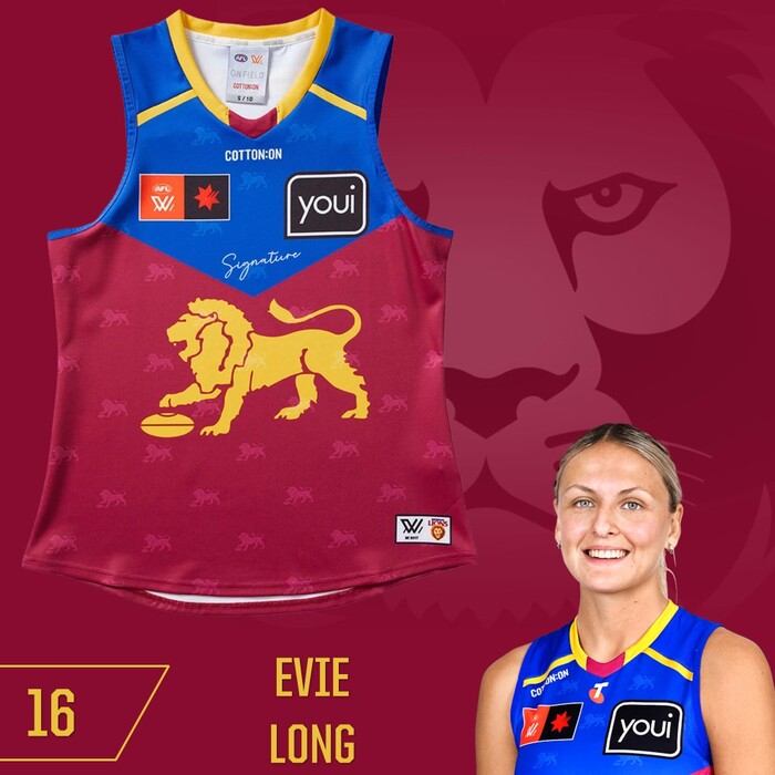 Photo of Evie Long #16 Brisbane Lions 2025 AFLW Grand Final Player-Issue Guernsey
