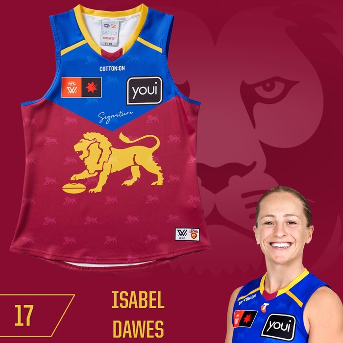 Photo of Isabel Dawes #17 Brisbane Lions 2025 AFLW Grand Final Match-Worn Guernsey