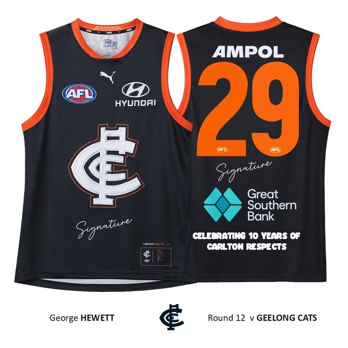 Photo of George Hewett #29 Carlton 2026 Carlton Respects Match-Worn Guernsey