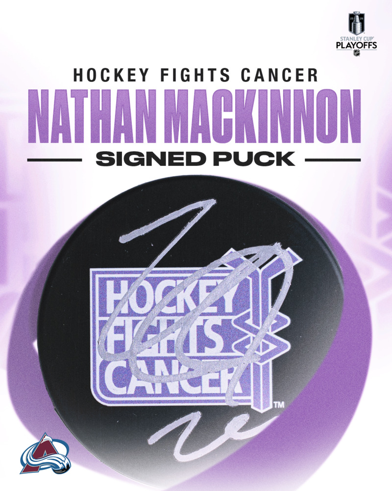 Nathan MacKinnon Autographed Hockey Fights Cancer Puck - Colorado Avalanche