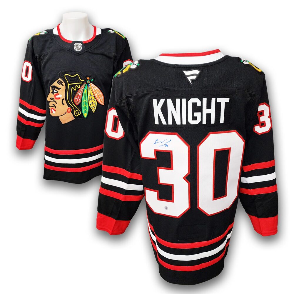 Spencer Knight Autographed Chicago Black Hawks Alternate Fanatics Premium Jersey