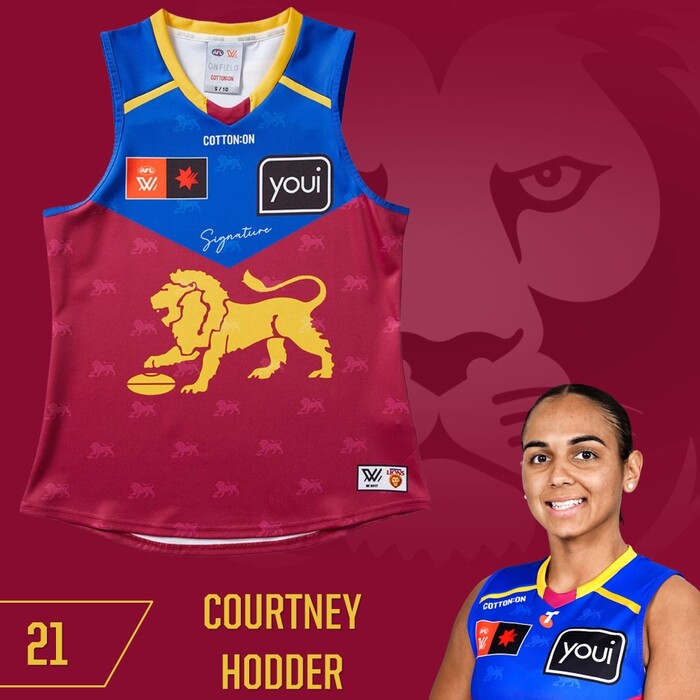 Photo of Courtney Hodder #21 Brisbane Lions 2025 AFLW Grand Final Match-Worn Guernsey