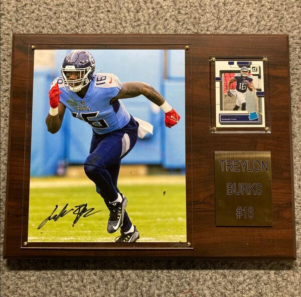 Titans Treylon Burks 15x12 Plaque With Autographed 8x10 Photo and Donrus...
