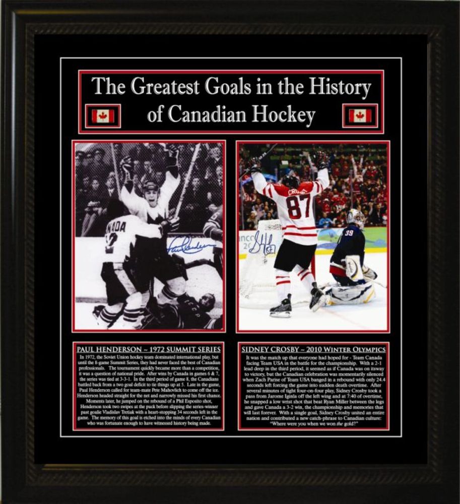 Sidney Crosby & Paul Henderson - Signed & Framed 8x10 Photos - Canada's Greatest Goals