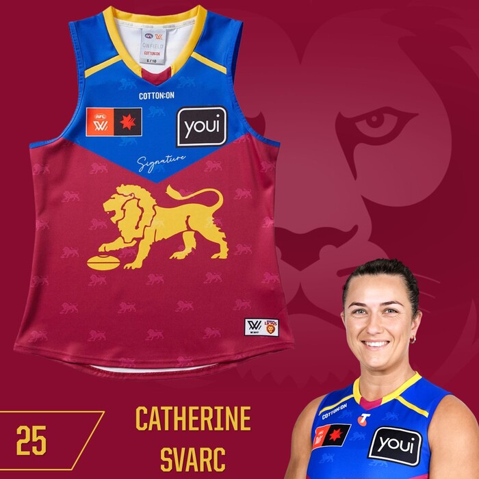 Photo of Catherine Svarc #25 Brisbane Lions 2025 AFLW Grand Final Match-Worn Guernsey