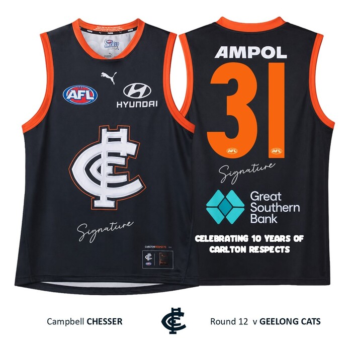 Campbell Chesser #31 Carlton 2026 Carlton Respects Player-Issue Guernsey