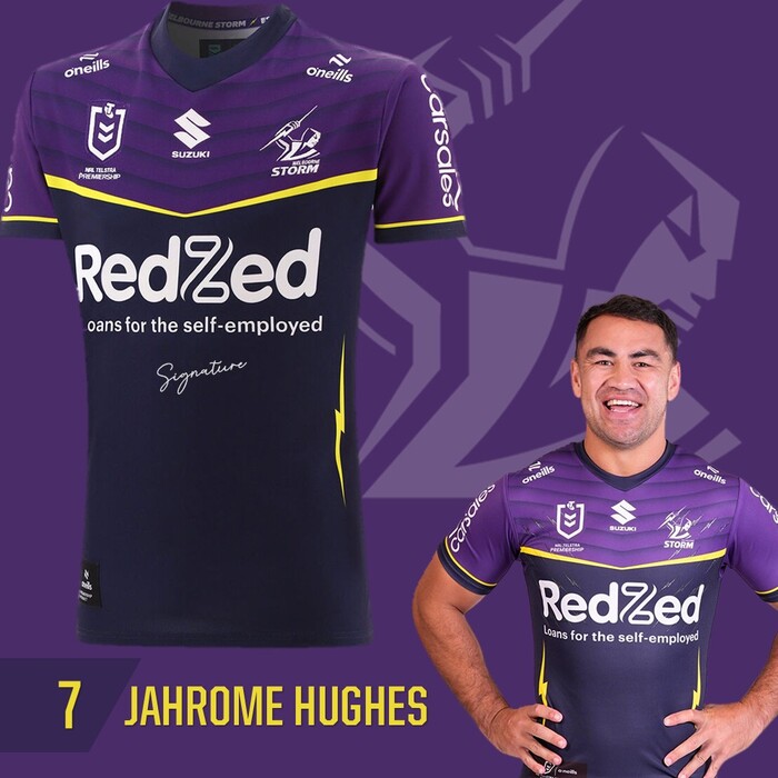Photo of Jahrome Hughes #7 Melbourne Storm 2025 Player-Issue Grand Final Jersey