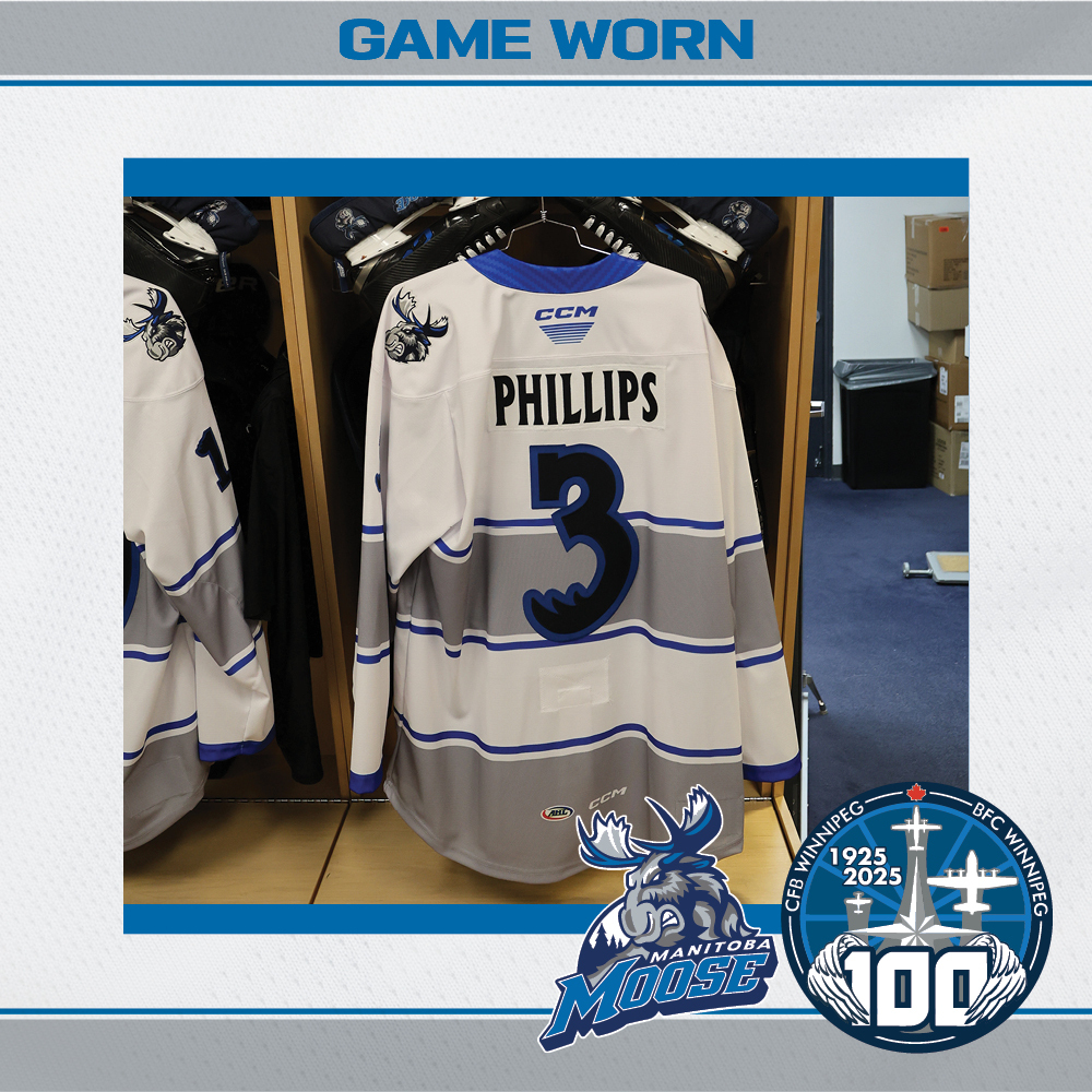 ISAAK PHILLIPS Game Worn Manitoba Moose CFB Winnipeg 100th Anniversary Jersey