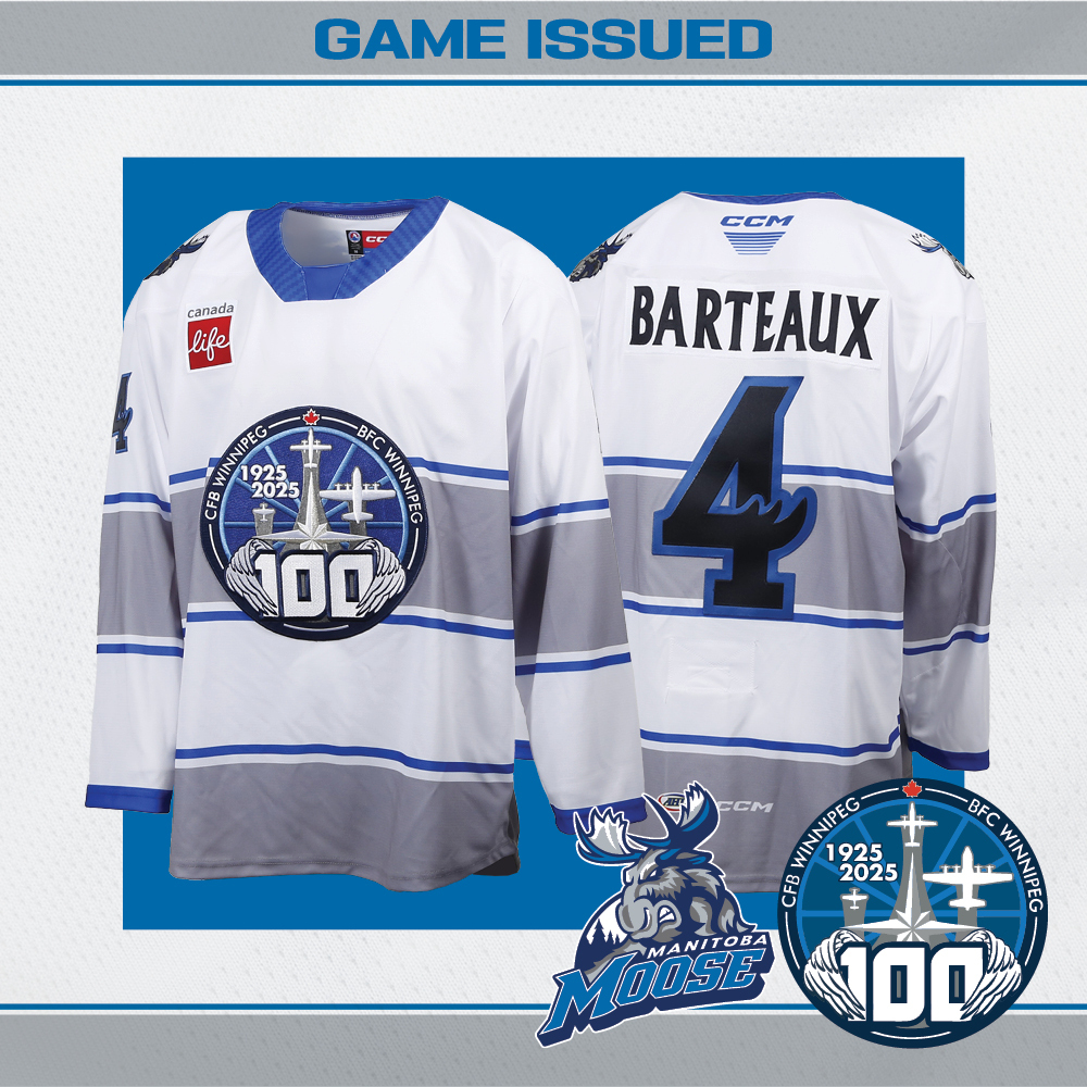 DAWSON BARTEAUX Game Issued Manitoba Moose CFB Winnipeg 100th Anniversary Jersey