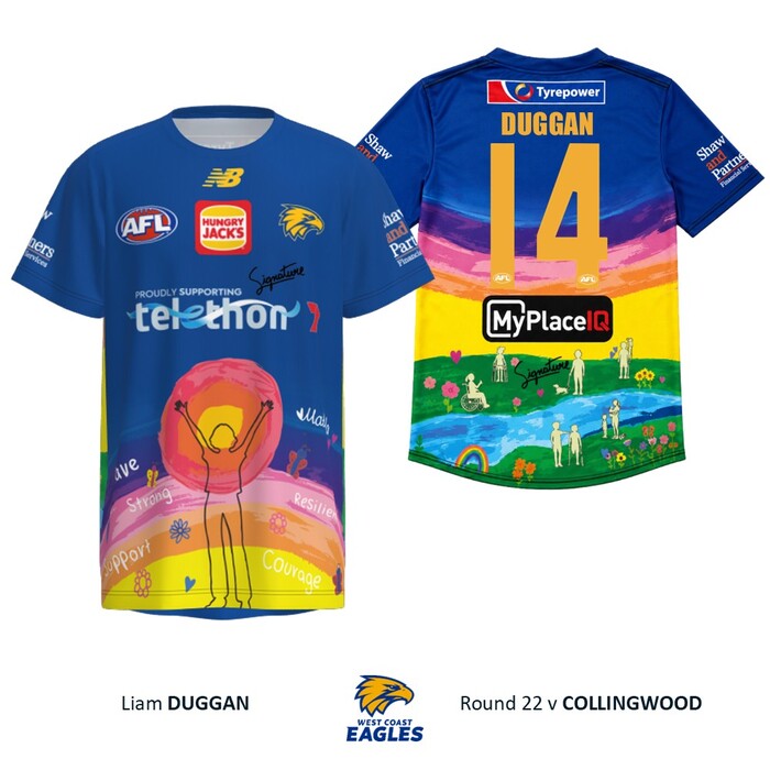 Photo of Liam Duggan #14 West Coast Eagles 2026 Telethon Warm Up Tee
