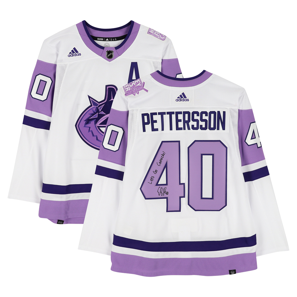 Elias Pettersson Vancouver Canucks Autographed Hockey Fights Cancer Adidas Authentic Jersey with 