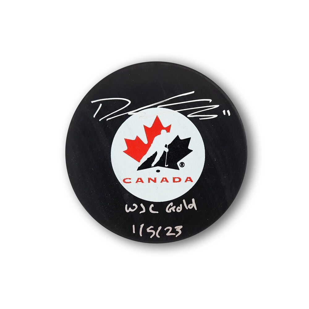 Dylan Guenther Autographed Team Canada Hockey Puck Inscribed