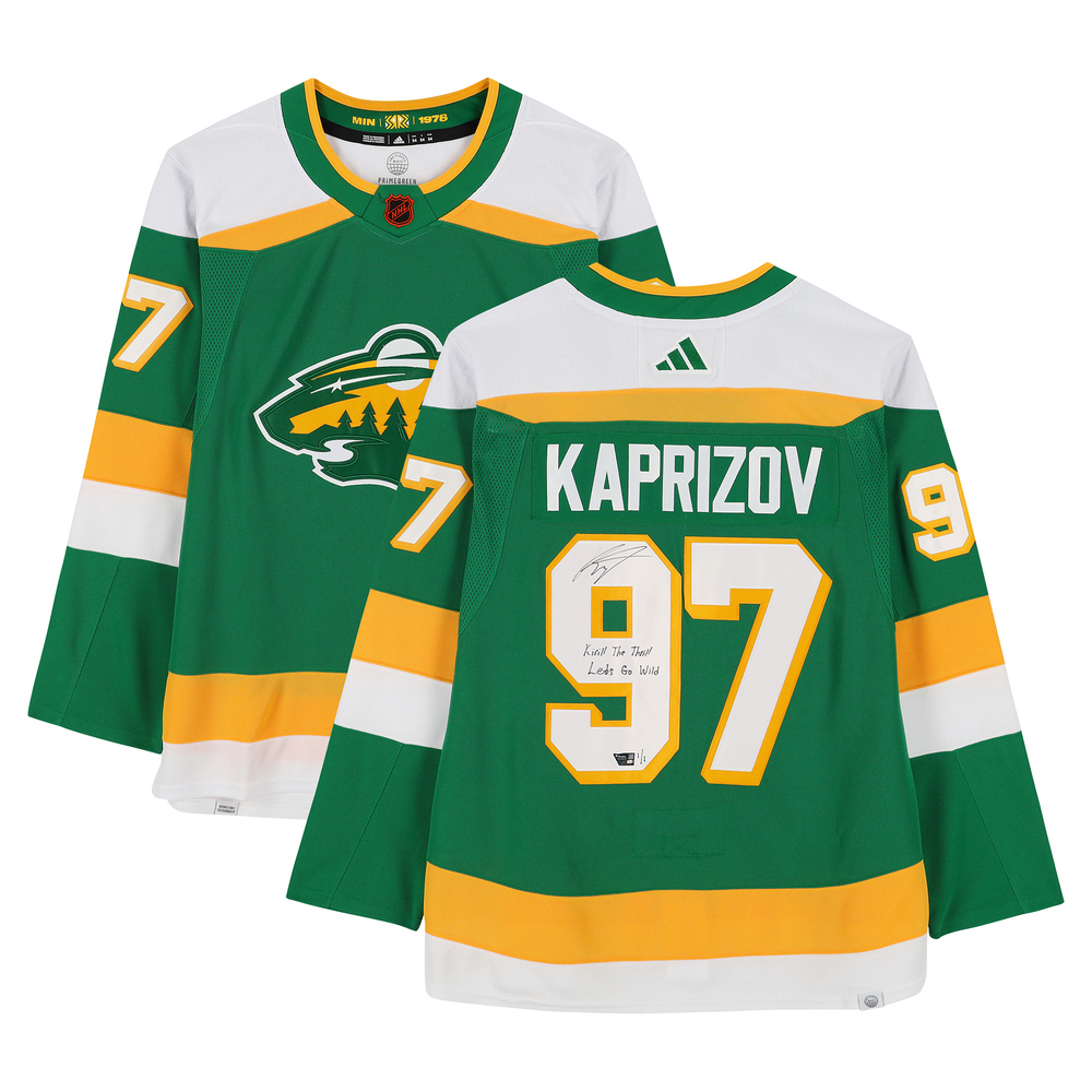 Kirill Kaprizov Minnesota Wild Autographed 2022-23 Reverse Retro Adidas Jersey with Multiple Inscriptions - Limited Edition 1 of 1