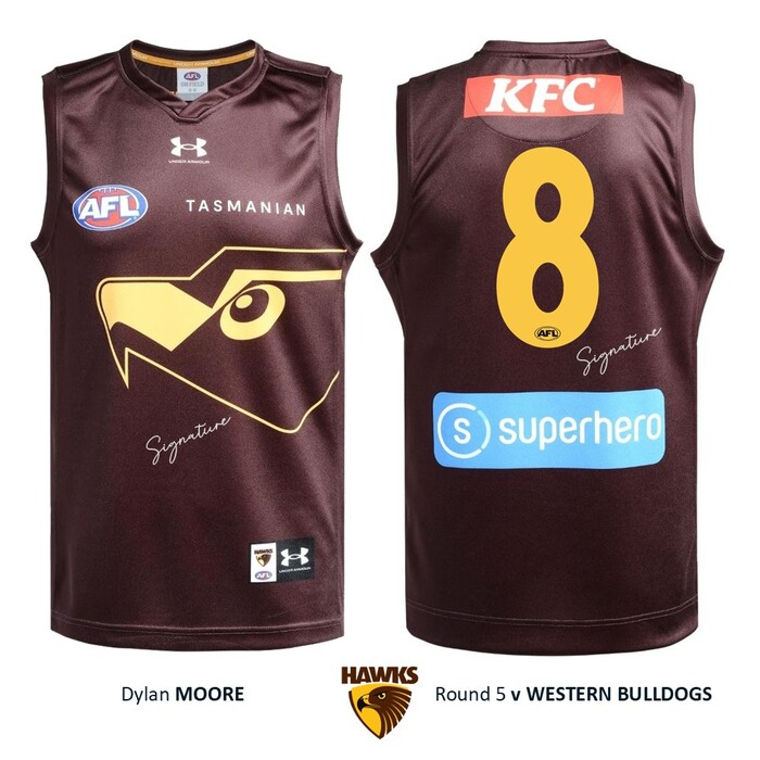 Photo of Dylan Moore #8 Hawthorn 2026 Gather Round Guernsey