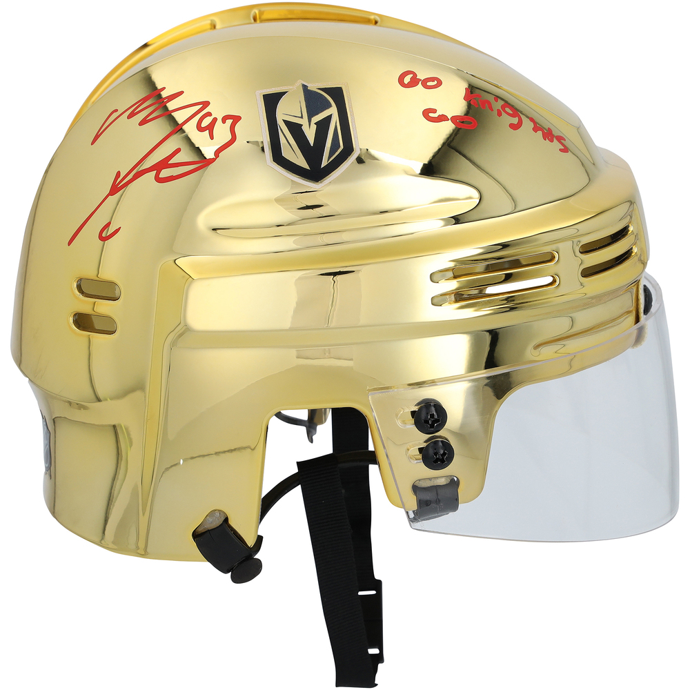 Mitch Marner Vegas Golden Knights Autographed Gold Mini Helmet with 