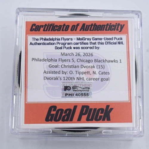 Image of Dvorak, Christian - Philadelphia Flyers - March 26, 2026 vs Chicago Blackhawks (Flyers Logo)