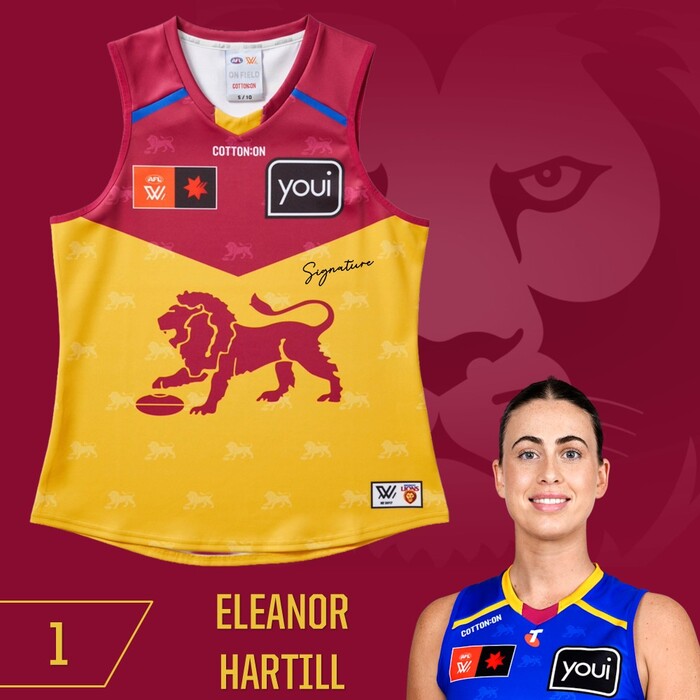 Photo of Eleanor Hartill #1 Brisbane Lions 2025 AFLW Clash Player-Issue Guernsey
