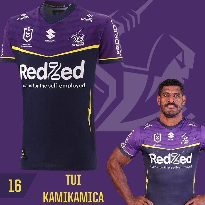 Photo of Tui Kamikamica #16 Melbourne Storm 2025 Player-Issue Grand Final Jersey