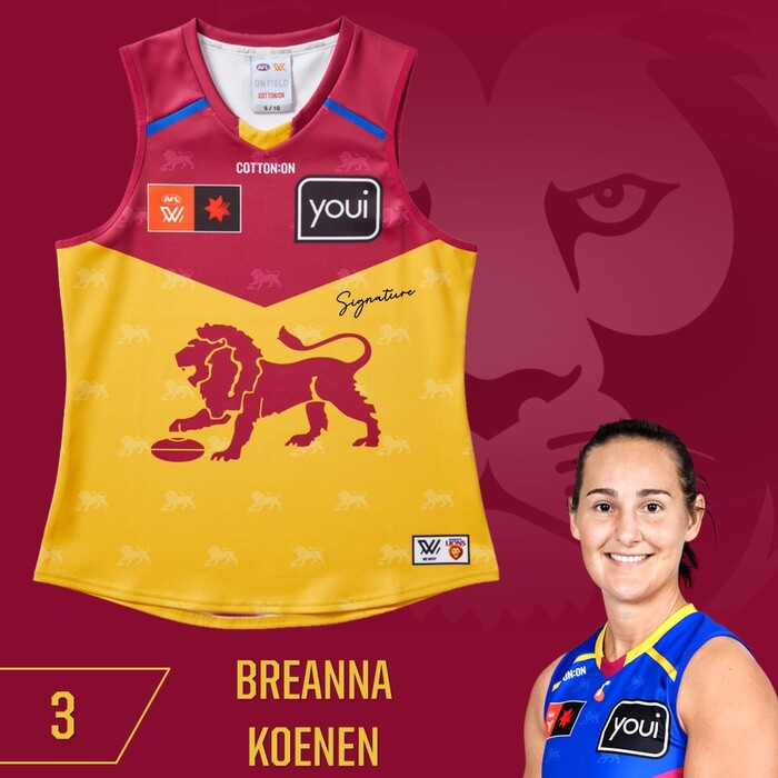 Photo of Breanna Koenen #3 Brisbane Lions 2025 AFLW Clash Player-Issue Guernsey