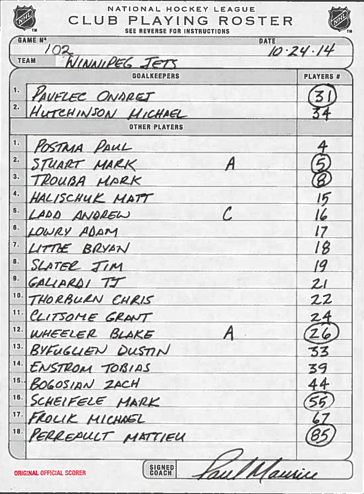 Tampa Bay Lightning Framed Original LineUp Cards From October 24, 2014