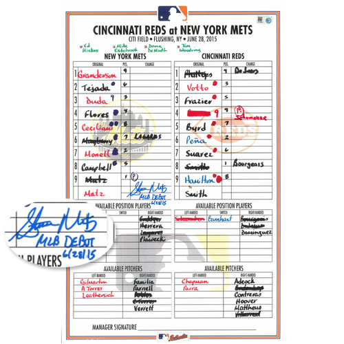 Steven Matz 32 Autographed Replica Lineup Card Matz MLB Debut; 7.2