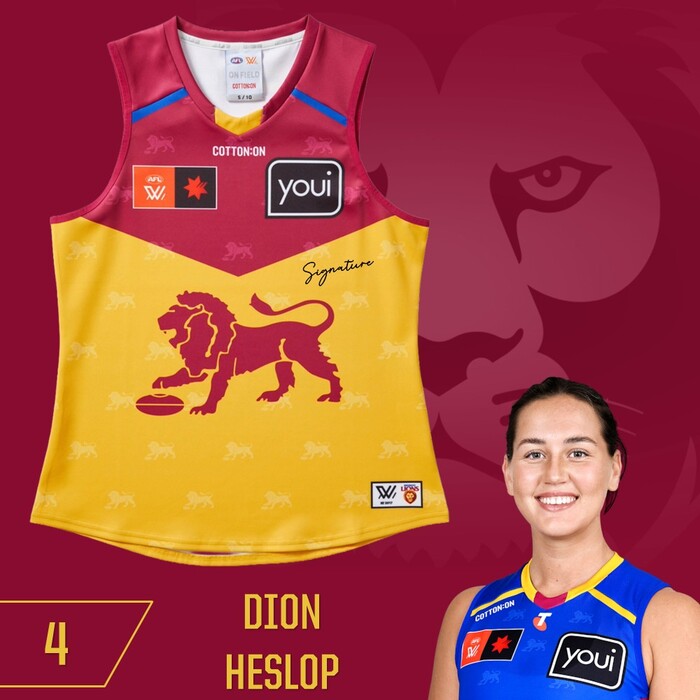 Photo of Dion Heslop #4 Brisbane Lions 2025 AFLW Clash Player-Issue Guernsey