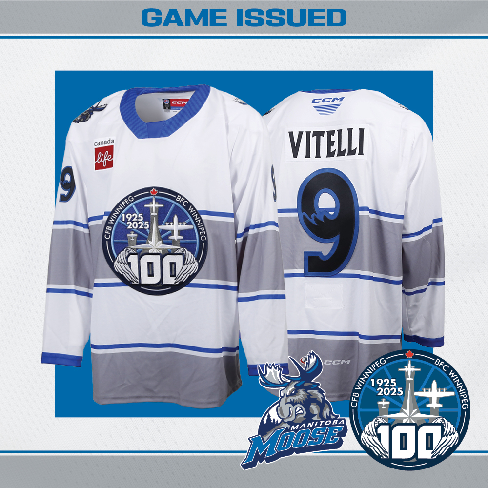 REECE VITELLI Game Issued Manitoba Moose CFB Winnipeg 100th Anniversary Jersey