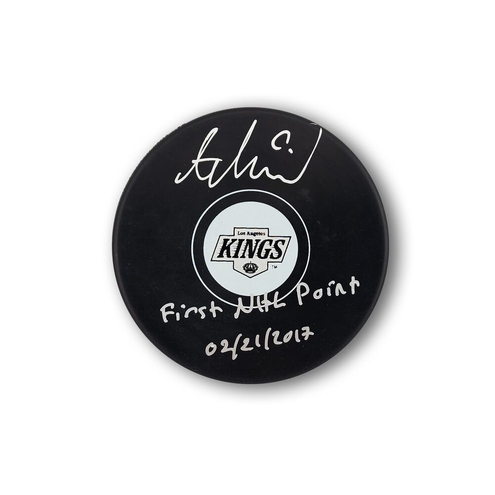 Adrian Kempe Autographed Los Angeles Kings Hockey Puck Inscribed 1st Point
