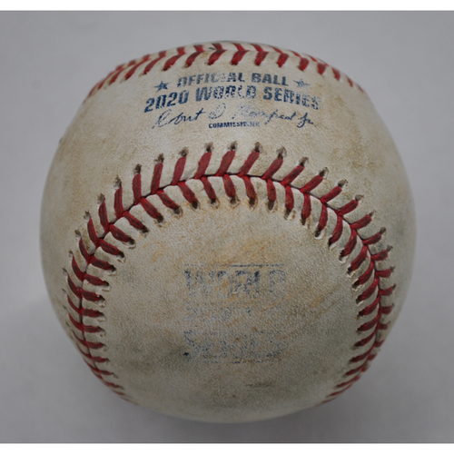 Game-Used Baseball - 2020 World Series - Tampa Bay Rays vs. Los Angeles Dodgers - Game 1 - Pitcher: Clayton Kershaw, Batters: Yandy Diaz (Single to RF), Brandon Lowe (Popout to 3B), Randy Arozarena (Ball in Dirt) - Top 1
