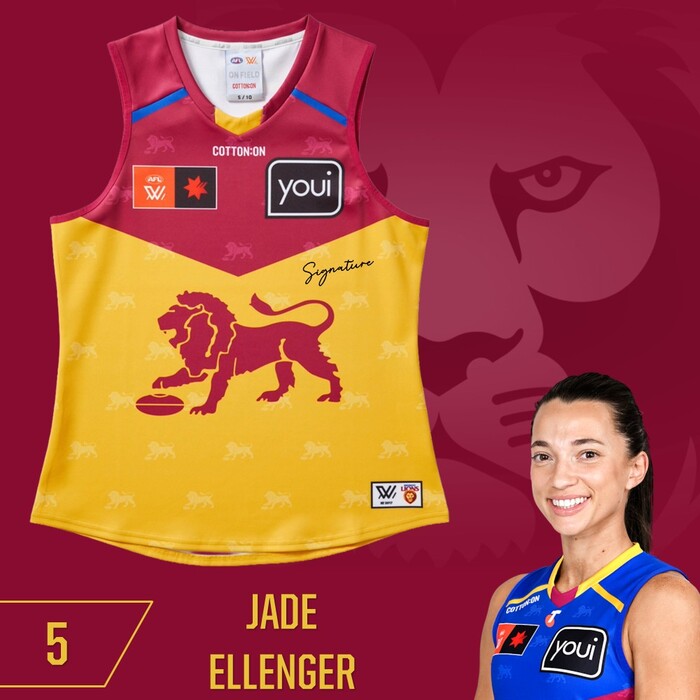 Photo of Jade Ellenger #5 Brisbane Lions 2025 AFLW Clash Player-Issue Guernsey